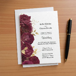 Invitación A La Boda Floral De Borgoña Y Oro