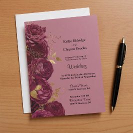 Invitación A La Boda Floral De Borgoña Y Oro