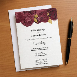 Invitación A La Boda Floral De Borgoña Y Oro