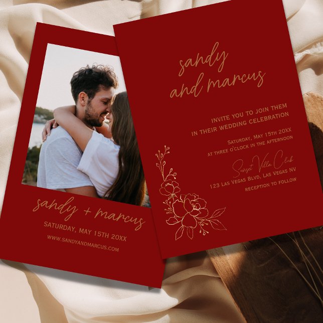 Invitación A La Boda Floral De Borgoña Y Oro (Subido por el creador)