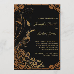 Invitación a la Boda Floral de Bronce Art Deco Pea