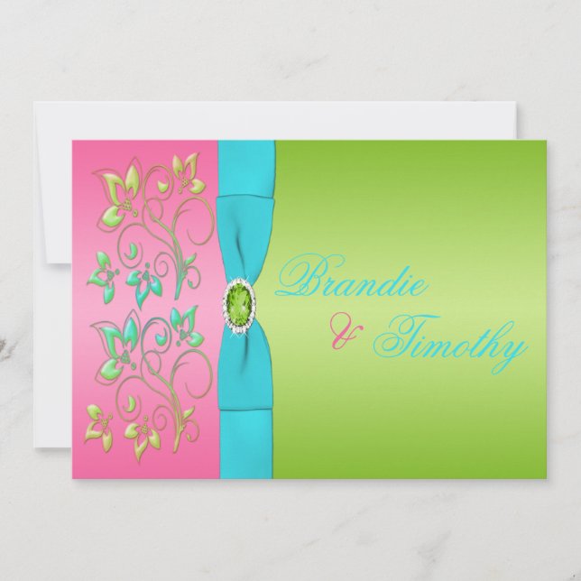 Invitación a la boda floral de cal de cal, rosa y  (Anverso)