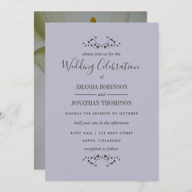 Invitación a la boda floral de Calla Lily (Anverso / Reverso)