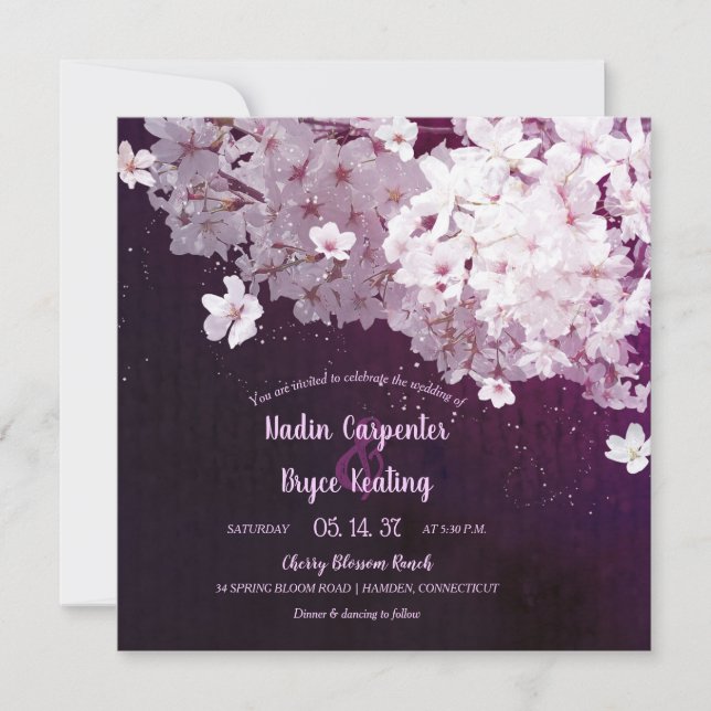 Invitación a la boda floral de cerezos con flores (Anverso)