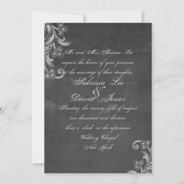 Invitación a la boda floral de Chalkboard (Anverso)