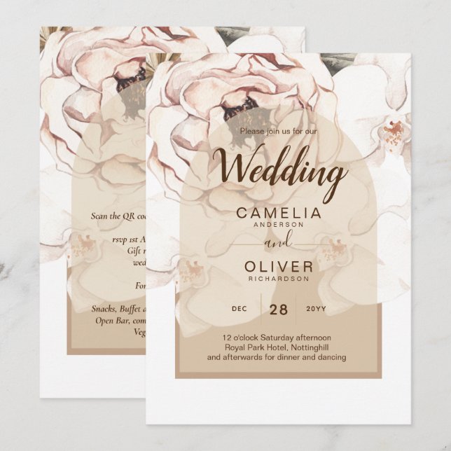 Invitación a la boda floral de champán rosa LeahG  (Anverso / Reverso)