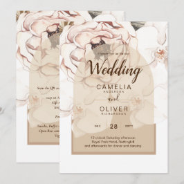Invitación a la boda floral de champán rosa LeahG 