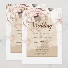 Invitación a la boda floral de champán rosa LeahG 