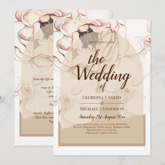 Invitación a la boda floral de champán rosa LeahG  (Anverso / Reverso)