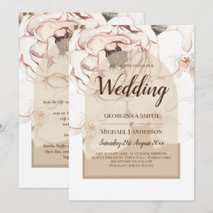 Invitación a la boda floral de champán rosa LeahG 