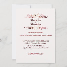 Invitación a la boda floral de champán rosa y turb