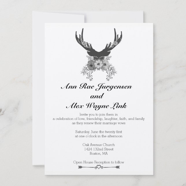 Invitación a la boda floral de ciervos naturales (Anverso)