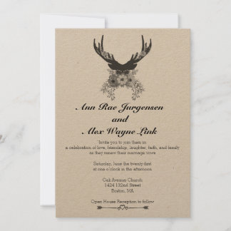 Invitación a la boda floral de ciervos naturales