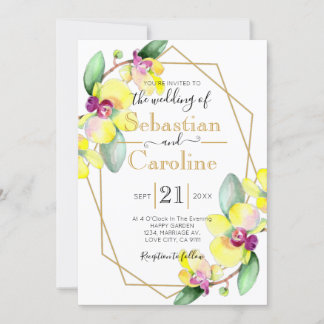 Invitación a la boda floral de color amarillo orqu