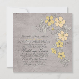 Invitación a la boda floral de color amarillo y gr