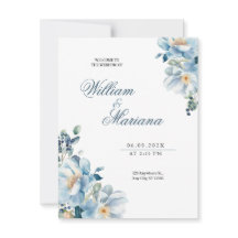 Invitación a la boda floral de color azul