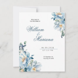 Invitación a la boda floral de color azul