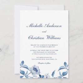 Invitación a la boda floral de color azul