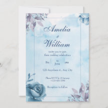 Invitación a la boda floral de color azul