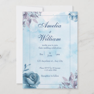 Invitación a la boda floral de color azul