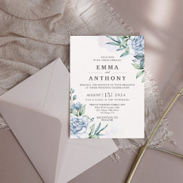 Invitación a la boda floral de color azul elegante