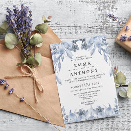 Invitación a la boda floral de color azul elegante