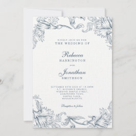 Invitación a la boda floral de color azul gris vin
