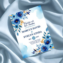 Invitación a la boda floral de color azul marino