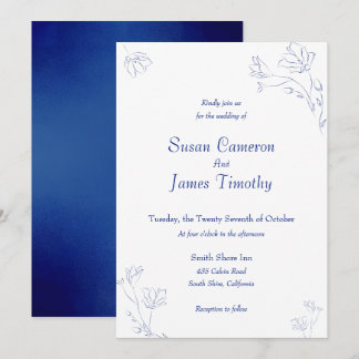 Invitación a la boda floral de color azul princesa