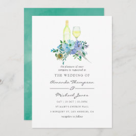 Invitación a la boda floral de color azul y de men