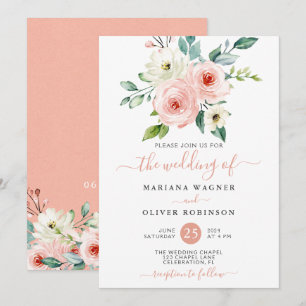Invitación a la boda floral de color blanco de col