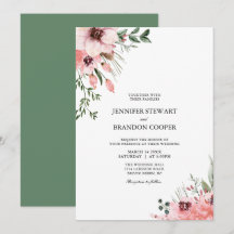 Invitación a la boda floral de color coral y acuar