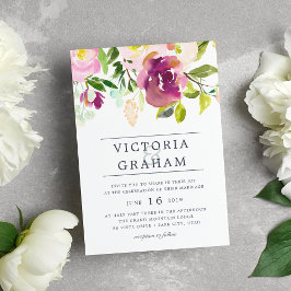 Invitación a la boda floral de color de agua con v