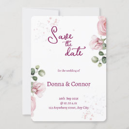 Invitación a la boda floral de color de agua rosa