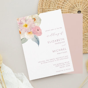 Invitación a la boda floral de color de agua rosa 