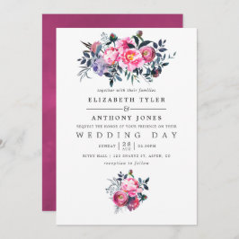 Invitación a la boda floral de color de agua rosa 