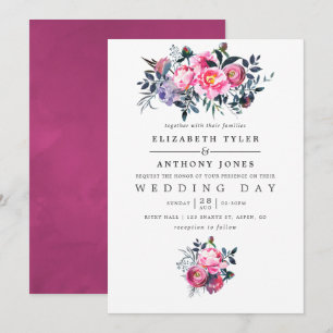 Invitación a la boda floral de color de agua rosa