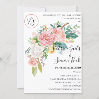 Invitación a la boda floral de color de agua Rubor