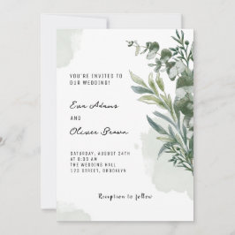 Invitación a la boda floral de color de agua verde
