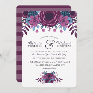 Invitación a la boda floral de color de agua viole