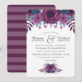 Invitación a la boda floral de color de agua viole