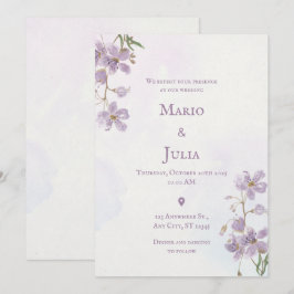 Invitación a la boda floral de color morado
