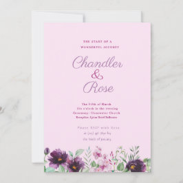 Invitación a la boda floral de color morado