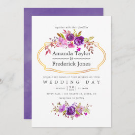 Invitación a la boda floral de color morado y viol