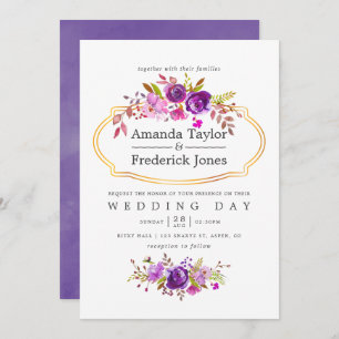 Invitación a la boda floral de color morado y viol