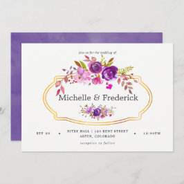 Invitación a la boda floral de color morado y viol