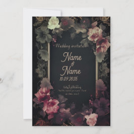 Invitación a la boda floral de color negro y rosa