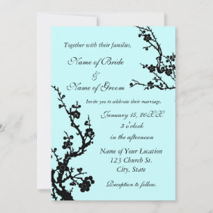 Invitación a la boda floral de color negro y turqu