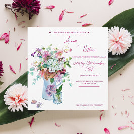 Invitación a la boda floral de color rosa de flore
