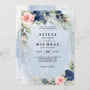 Invitación a la boda floral de color rosa rosa y m